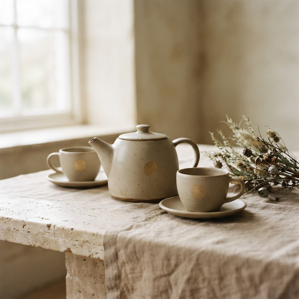 Sandstone Beige Tea Set — Soft Sand Beige modern stone tea set