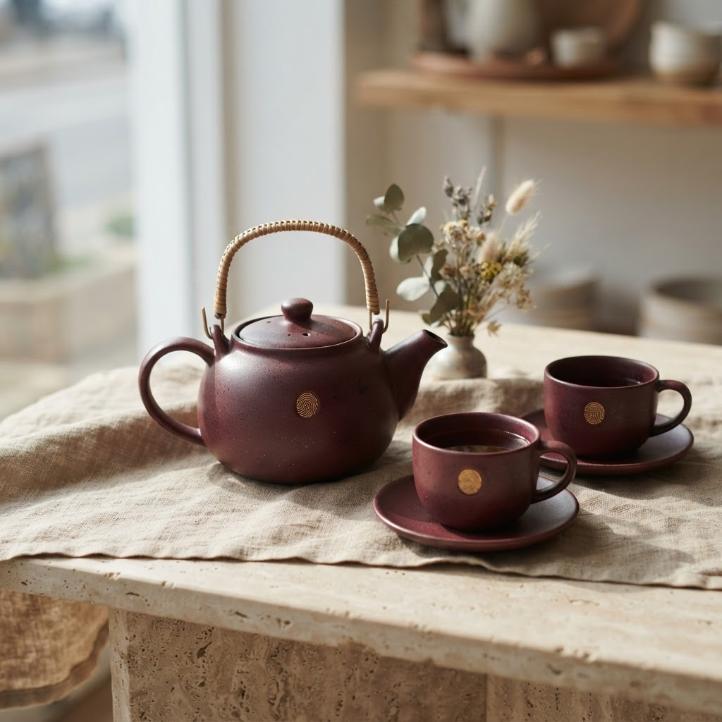 Burgundy Reserve Tea Set — Deep Wine Burgundy modern stone tea set