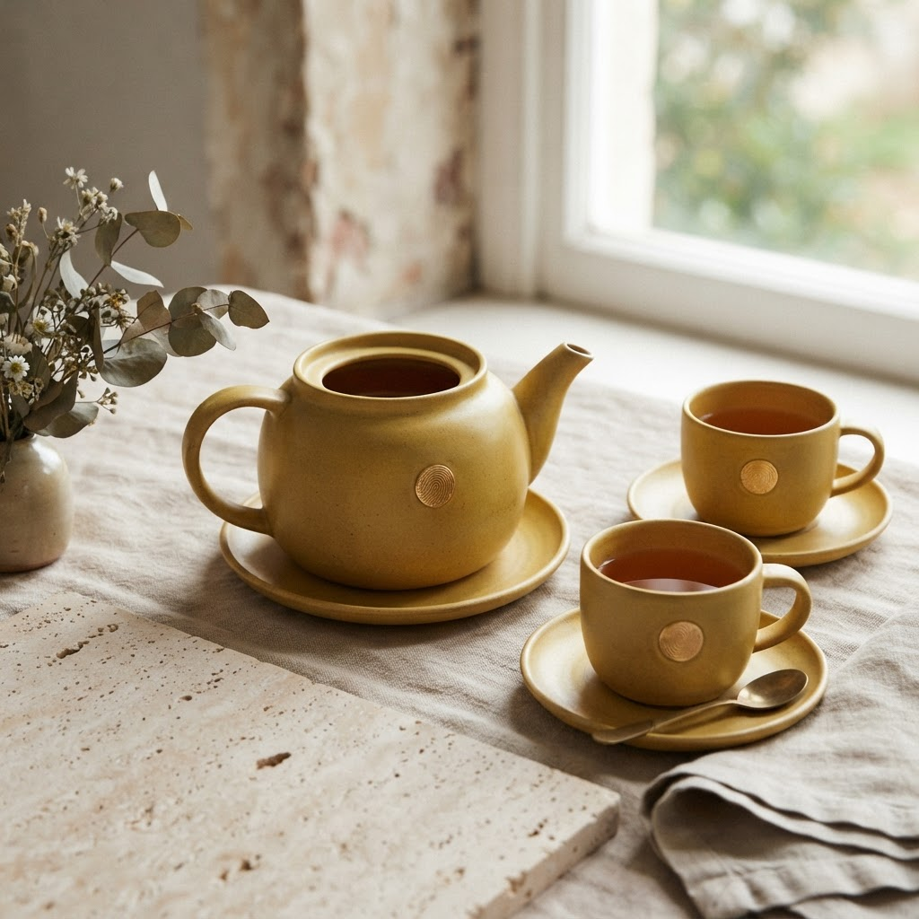 Golden Mustard Tea Set — Sun Mustard Yellow modern stone tea set